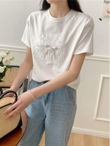 New Summer Chinese Style White Short Sleeve T-Shirt Womens Fashionable Short Style Top Korean Version Loose Fit Cotton Shirt