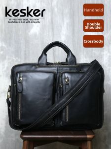 Kesker | Genuine Leather Business Mens Tote Computer Bag