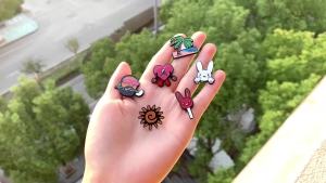 Bandai | Cute Bad Bunny Brooch Cosplay Singer Bad Rabbit Red Heart Badge Enamel Brooch Clothing Backpack Pin Decoration Accessories Gifts