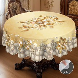 1 Piece of Retro Floral Theme Round and Rectangular Tablecloth Available in Various Sizes Elegant Gold Rose Pearl Pattern Spring and Summer Suitable for Home Kitchen Party Banquet Tablecloth Spring and Summer Furniture Decoration