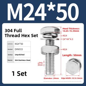BAIRUITE | Stainless Steel Hexagon Bolt and Nut Set with Extended Rod M3 M4 M5 M6 M8 M10
