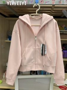 YIWEIYI | Sweet Pink Short Hoodie Zip Up Cardigan
