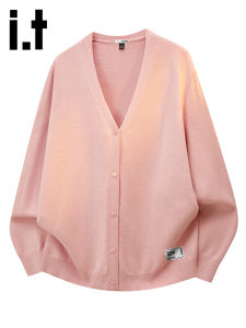 izzue | Pink V-Neck Loose Casual Knit Cardigan