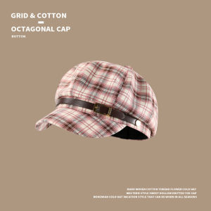 WEIAI | หมวกเบเร่ต์ลายสก็อตสำหรับผู้หญิง ฤดูใบไม้ผลิและฤดูร้อน สไตล์เกาหลี อเนกประสงค์ ขนาดใหญ่ หน้าเล็ก สไตล์ศิลปะ เวอร์ชั่นย้อนยุค