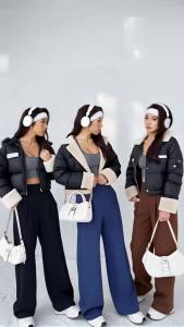 Trendy Winter Fleece-Lined Wide-Leg Pants w/Pocket High-Waisted Trousers Warm Womens Pants/Clothing Wide Pants Woman Clothes