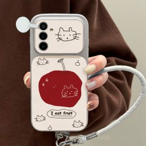 With Wrist Strap Lanyard Phone Case For Samsung A56 A16 A37 A57 A17 A55 A54 A36 A06 A07 A26 S26 Ultra S25 FE Matte Cute Cover