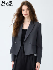 Grey Short Suit Jacket Womens Commute Style Fashionable Elegant Commute Wind Polyester Fiber Full Lined Anti-Wrinkle