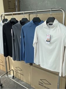 Quick Dry Long Sleeve T-Shirt Mens Zipper Collar Sports Outdoor Polyester Fiber Standard Fit Casual Style Spring Summer