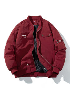 เสื้อแจ็คเก็ตบейซบอลคอปกสั้นทรงหลวมสไตล์ย้อนยุคสำหรับฤดูใบไม้ร่วงและฤดูหนาวสำหรับผู้ชายและผู้หญิง