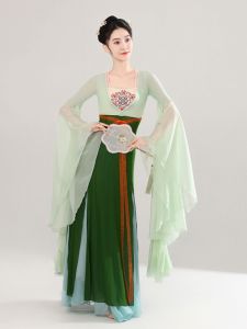 Elegant Long Dance Costume for Women Ethereal Performance Practice Clothes Chest Length Han Tang Style Ancient Chinese Dancewear