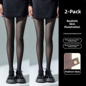 Miiow | Cat Lady Black Transparent Thickened Womens Tights Spring Autumn Outdoor Wear High Waist Long Pants Warm Fleece Lined Stockings