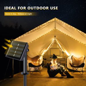 Outdoor Solar String Light 12M Waterproof Fairy Lights 120LED Solar Powered String Light with 8 Lighting Modes Christmas Lights Cooper Wire Lights for Patio Garden Party Wedding Decor (Multicolor/Warm white)