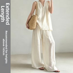 XINGJUSHE | White Hemp-Linen Anti-UV Wide Leg Trousers