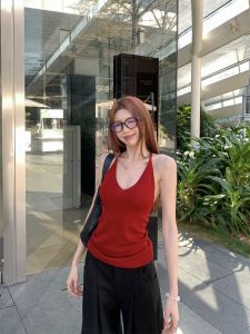 YUANYA | Spicy Girl Style Red V-Neck Halter Tank Top