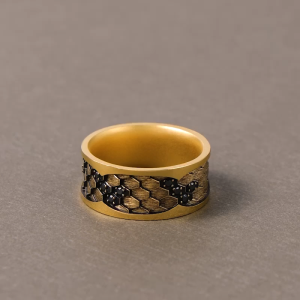 Chow Sang Sang 周生生 Noir 999 24K Pure Gold Noir Bold Serpent Scale Ring with Black Diamonds for Women & Men (Size: 22 Diameter 19.7mm) 95498R