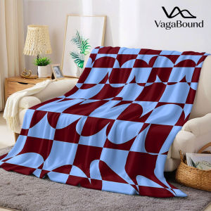 Wine Blue Heart Check Flannel Blanket Warm Soft Halloween Christmas Decorative Couch Warm Cozy All-Season Gift
