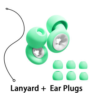 Soft Reusable Ear Plugs with Silicone Lanyard - Noise Reduction 8 Ear Tips for Sleep Swim Work Hearing Protection Quiet Ear Buds