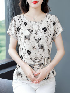 DAIXIANGFEIZI | Floral Print Chiffon Shirt Summer New Arrivals Mom Style Short Sleeve Top