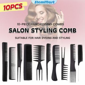 ItemMart 10 Pcs/set Styling Comb Black Professional Salon Hair Styling Barbers Brush Combs Set