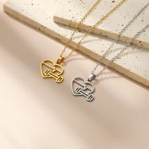 Heartbeat Dumbbell Pendant Necklaces Women Stainless Steel Exercise Sport Fitness Jewelry Neck Chains Birthday Gift