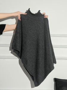 Áo Len Cổ Cao La Chapelle Màu Xám Áo Khoác Ngoài Mùa Thu Đông Mới Áo Khoác Ngoài Cho Nữ Áo Len Dệt Kim Cổ Đứng Không Đều