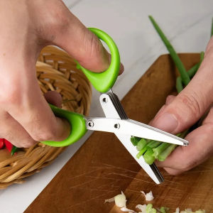 Multi-functional 3/5Layers Kitchen Scissors Stainless Steel Pepper Shredded Chopped Scallion Cutter Herb Spices Cooking Tool