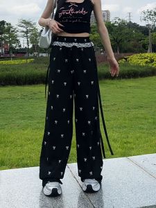 📌Lan ลูกไม้ร้อนหวานปักกางเกงลำลองกางเกงขายาวกางเกงขายาวในฤดูร้อนหลวมตรงขากางเกงผู้หญิง