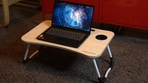 MEJA TULIS LIPAT MINIMALIS PORTABEL LAPTOP LUBANG TEMPAT BOTOL SMALL