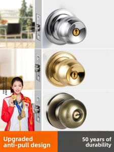 MONLEYTA | Universal Stainless Steel Bedroom Door Lock For Wooden Doors Old Style Round Lock Hardware Indoor Bathroom Use Zinc Alloy