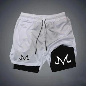 Dragon Ball Mens Double Shorts Majin Buu Japanese Anime Fake Two-piece Summer 2-in-1 Sports Quick-Drying Y2K Harajuku Shorts