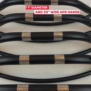 Custom Motorcycle Handlebar 25mm / 1" Matte Black – Hollywood Style with Internal Wiring & Knurling 33" Wide For Bobber Chopper & Retro Classic Motorcycles