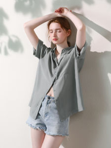 Miccbeirn | Silk Modal Casual Shirt Short Sleeve Polo Neck Thin Lightweight Spring Summer Commute Versatile Loose Fit Womens Workwear