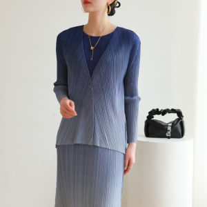 Miyake เสื้อสไตล์อังกฤษอัดพลีท8843เสื้อแจ็กเก็ตแฟชั่นพิมพ์ลายสีระดับสูง