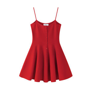 Pure Desire Sweet And Spicy Single Button Strap Dress Mid-Length Simple Solid Color Summer New Style XinmonLee Womens T-shirt