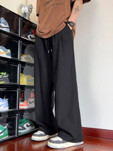 Mens Ice Silk Casual Pants Summer Thin Loose Versatile Trendy American Sport Wide Leg Long Trousers Straight Leg Loose Fit