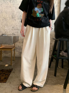 Quần Ống Rộng Dáng Rộng Màu Trắng Phong Cách Hàn Quốc Mùa Hè Quần Ống Đứng Thường Ngày Cho Nữ Quần Ống Rộng Thoải Mái