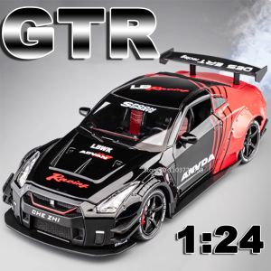 1:24 Spray GTR Sports Car Toy Models Alloy Diecast GTR-R34 Supercars Sound Light Doors Opened Pull Back Racing Cars Kids Gifts