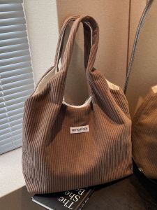 Casual Corduroy Tote Bag Womens Large Capacity Single Shoulder Commuter Bag Class Casual Shopping Bag Korean Style Fashion
