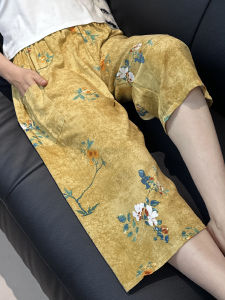 Ultra-Thin Pure Cotton Silk Sleep Pants Women Summer Loose Fit Home Wear Couple Outfit High Waist Long Pants Floral Print