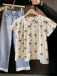 KK · Studio Selected Recommend ~ [Yifu Garden] New Chinese Style National Style Bows Print Shirt Tops Women