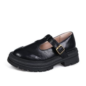 Thick Heel Mary Janes Womens Shoes 2025 Spring New Style Genuine Black Leather Commute Single Shoes Retro Small Leather Shoes