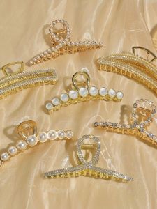 Fancy Metal Large Grip K-style Back Head Shark Clip Female Updo Pearl Barrettes Hair Claw Fairy Hair Accessories