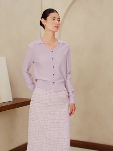 Chinese Style Mulberry Silk Wool Blend Gull Collar Knit Top
