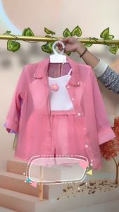 Setelan 3in1 Anak Perempuan Kemeja Tanktop Bunga Pastel