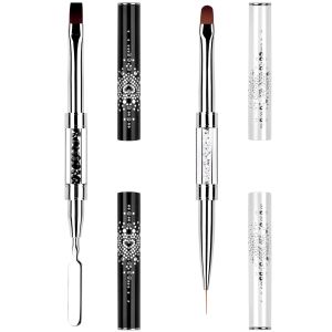 3Pcs Double Ended Nail Art Brush Set Oval Gel Nail Liner Brushes Rhinestone Handle French Tip Drawing Brushes for Design Nail