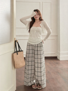 JULULOOK | Bộ Quần Tây Caro và Áo Camisole Dây Kéo Plus Size