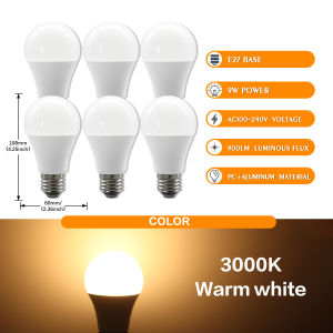 6PCS Ultra Energy-efficient E27 LED Bulb 9W 2200K 3000K 6000K Purple Light AC100-240V Replacement of Old Glass Light Bulbs