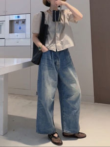 Deep Blue plus Size High Waist Wide Leg Denim Jeans Women Spring Autumn New Style Conceal Meat Casual Pants Tummy Covering