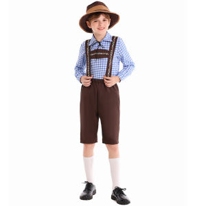 Alpine Village Boy Costume Blue Plaid Overalls National Boy Outfit Halloween Beer Festival Clothes Childrens Performance Clothes