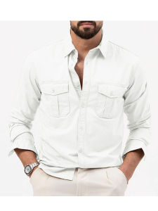 Spring/Summer European and American Mens Shirts with Multiple Pockets Casual Slim Fit Long sleeved Workwear Top
